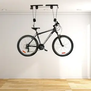 Bike Hoist for Garage Ceiling Mount Pulley System Bike Storage Set Of Bike Hangers for Garage Storage